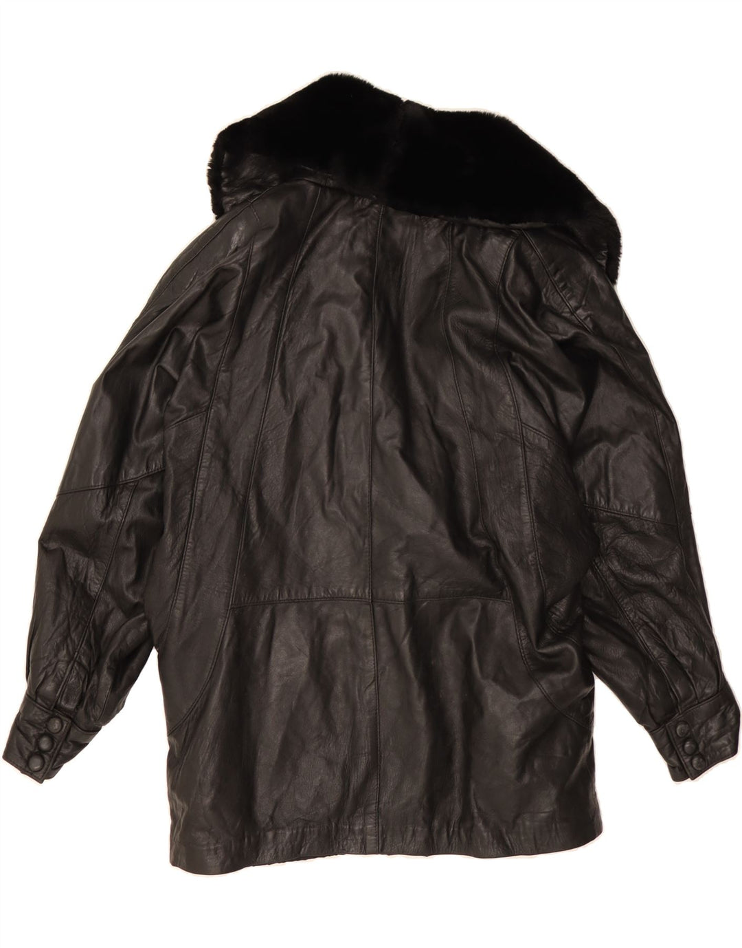 VINTAGE Womens Oversized Leather Jacket UK 16 Large Black Leather Vintage Vintage and Second-Hand Vintage from Messina Hembry 