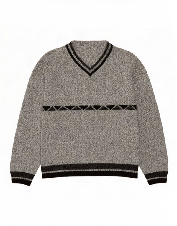 vintage Mens V-Col Jumper Pull Moyen Gris Géométrique Acrylique