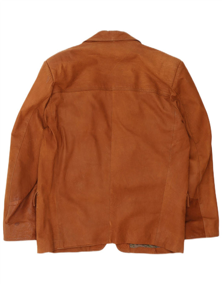 vintage Homme 1 Bouton Veste Blazer En Cuir IT 52 Grand Marron