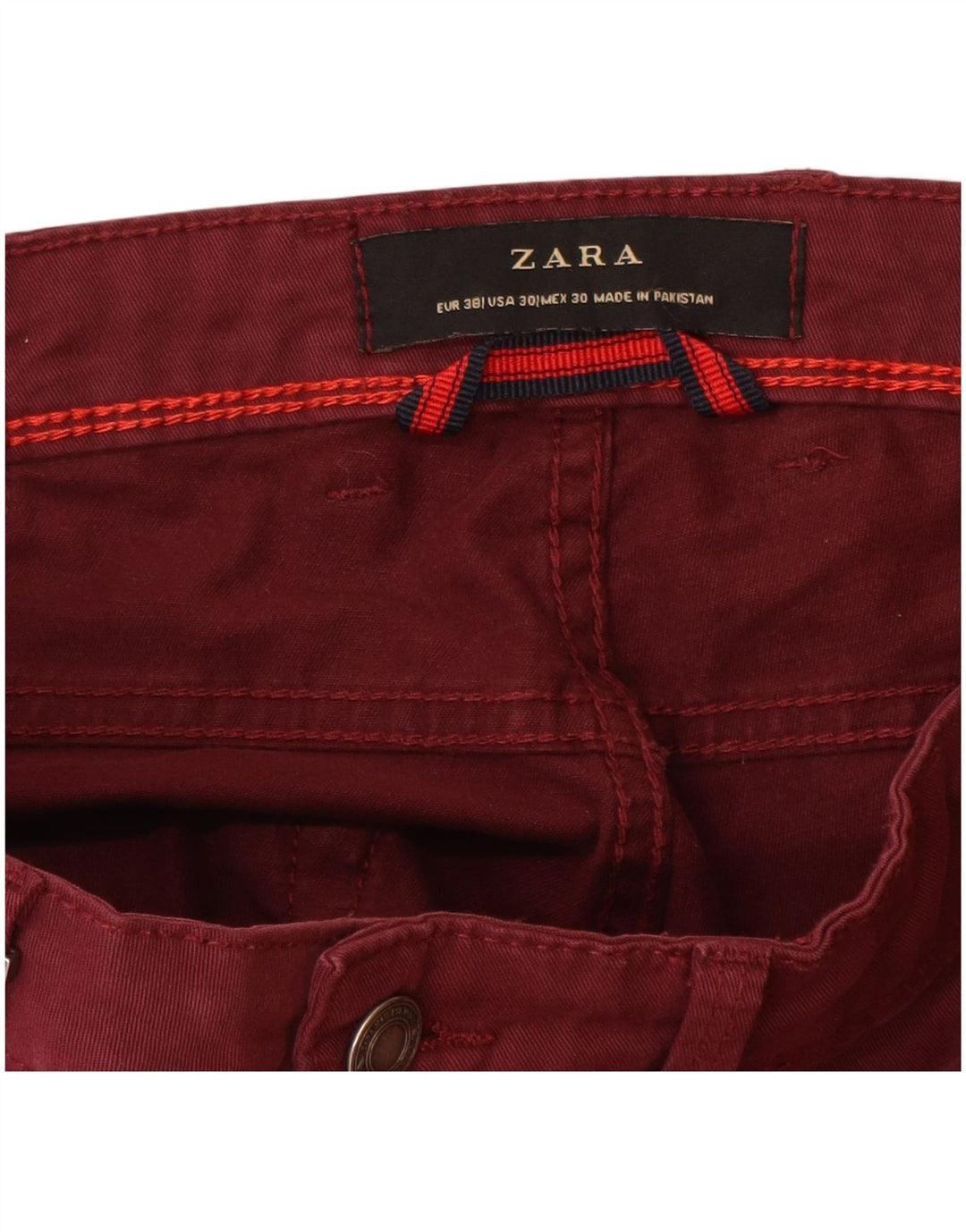 ZARA Pantalon décontracté slim pour homme EU 38 Small W30 L32 Coton bordeaux