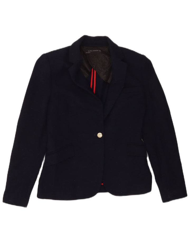 Zara Veste Blazer 1 Bouton Femme UK 12 Bleu Marine Moyen Polyester
