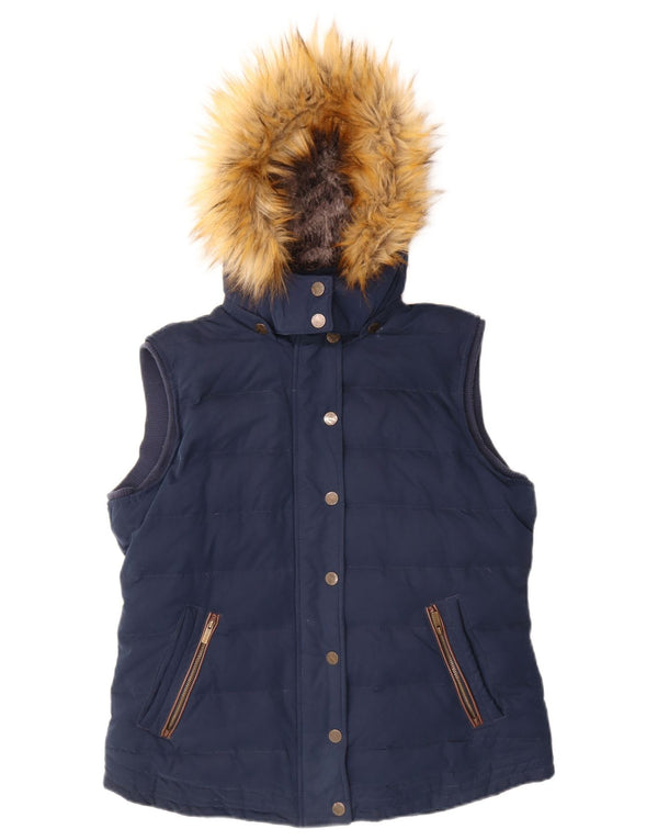 Fat Face Gilet rembourré à capuche pour femme UK 44 Large Bleu marine Polyester