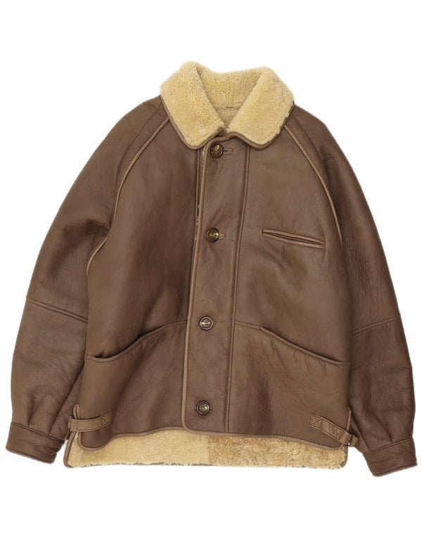 Veste Shearling Homme Vintage IT 50 Grand Cuir Gris