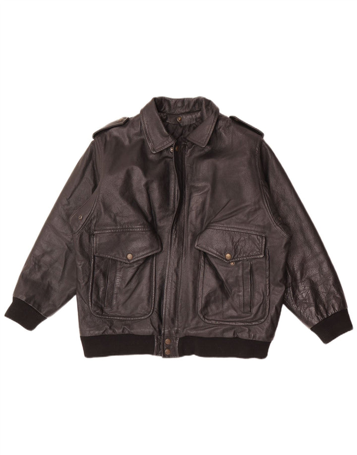 veste en cuir militaire vintage pour hommes UK 36 Petit Noir