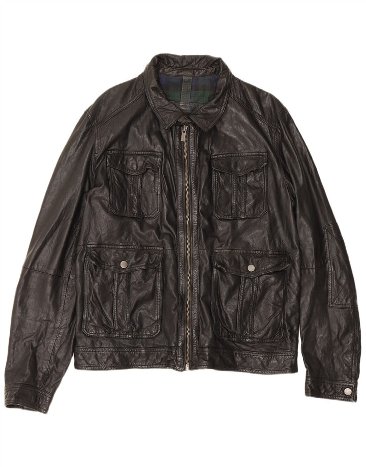 Massimo Dutti Veste en cuir pour homme UK 42 XL Peau de mouton noire