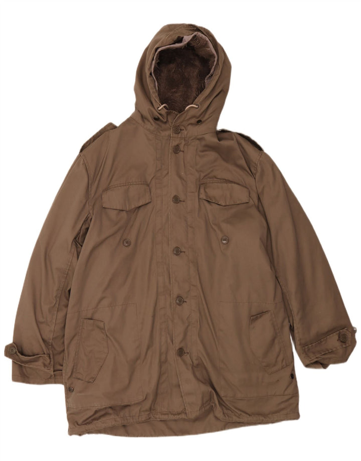 vintage Homme Manteau à capuche UK 42 XL Marron Polyester
