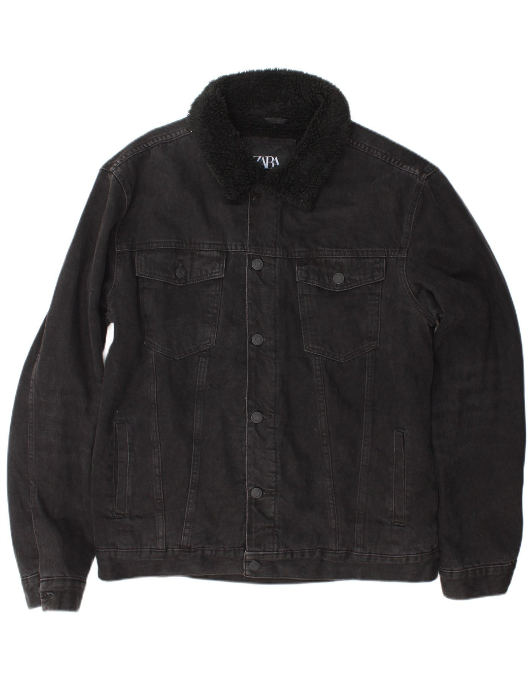 Zara Veste Sherpa en jean pour homme UK 40 Large Noir Polyester