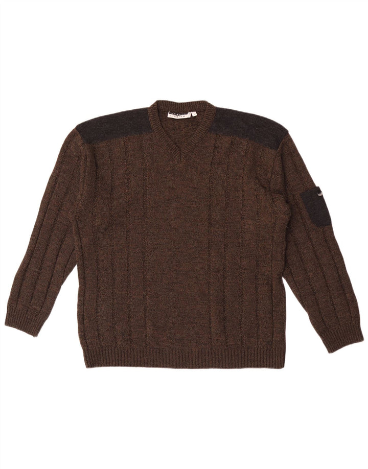 Angelo Litrico Pull Col V Homme Grand Acrylique Marron