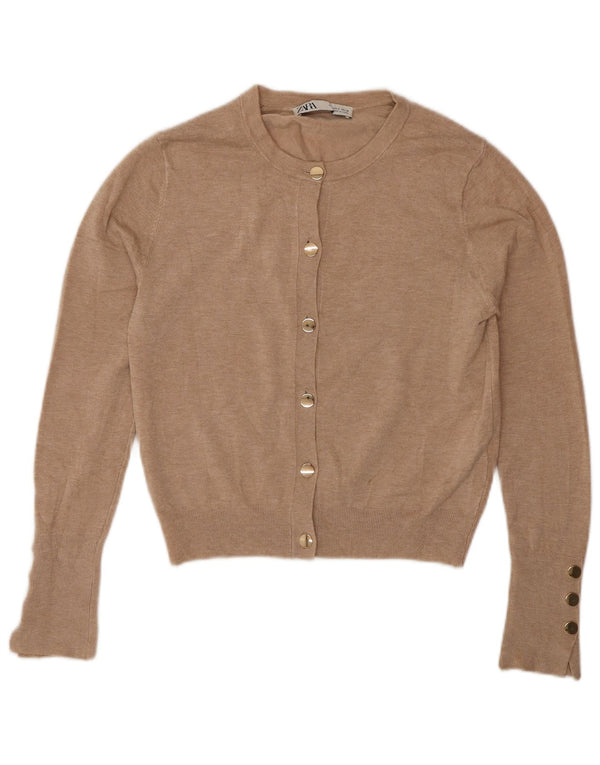 Zara Womens Crop Cardigan Pull UK 10 Petit Marron