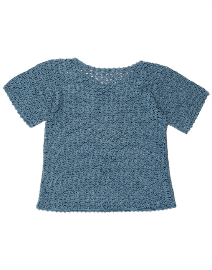 VINTAGE Femmes Crochet Blouse Top UK 16 Grand Bleu