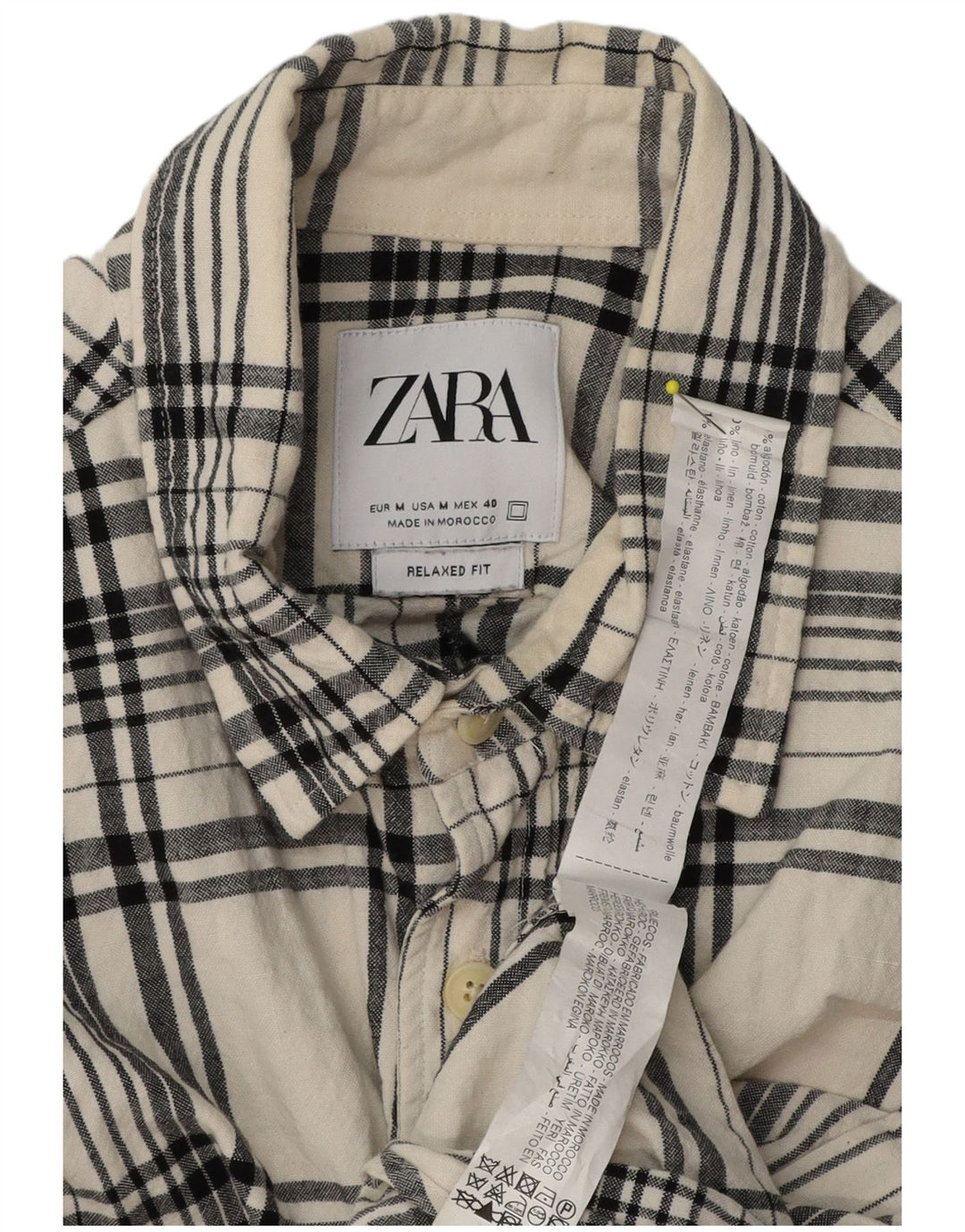 Zara Chemise en flanelle coupe décontractée pour homme en coton à carreaux blanc cassé moyen