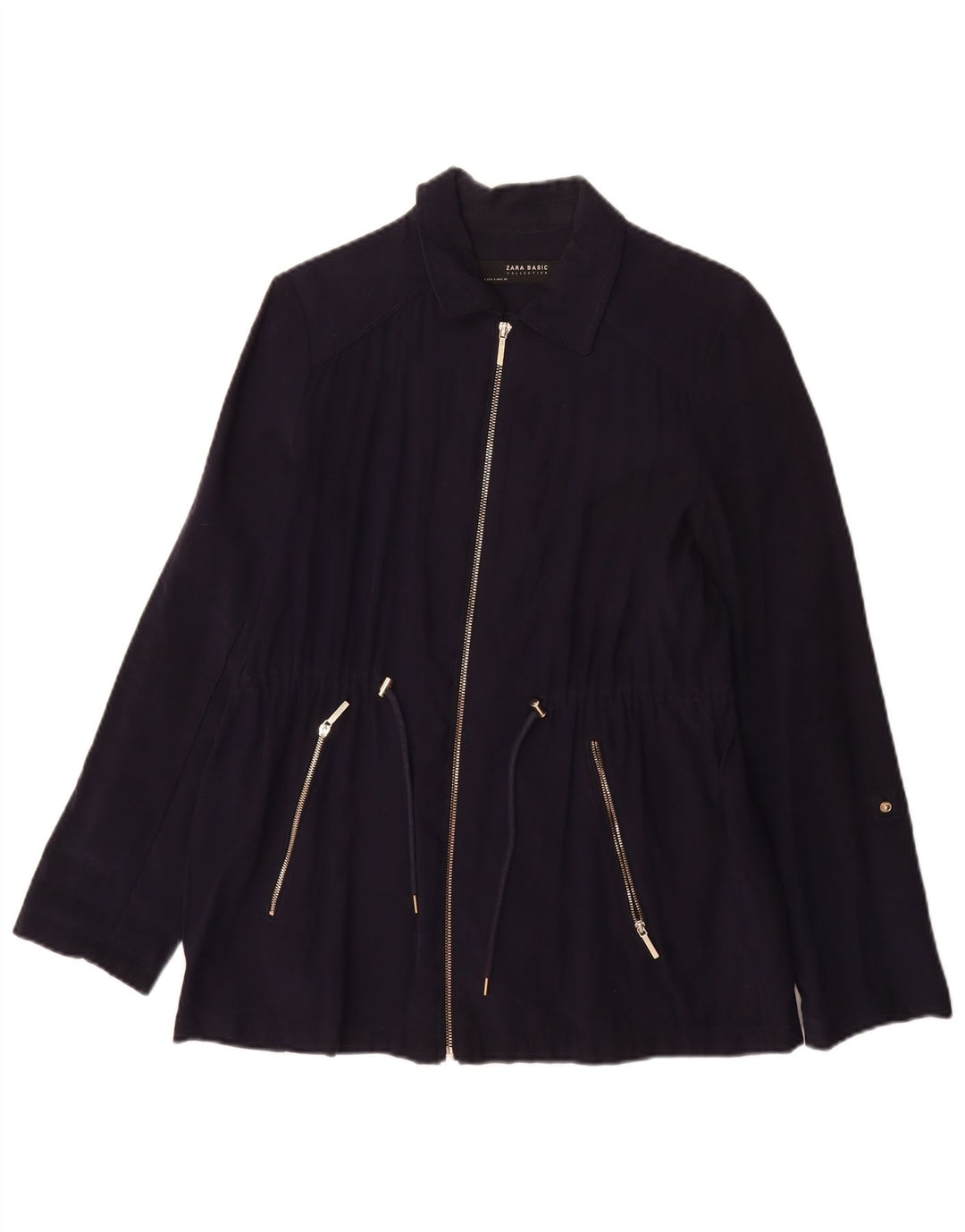 Zara Womens Bomber Jacket UK 10 Small Bleu Marine Viscose