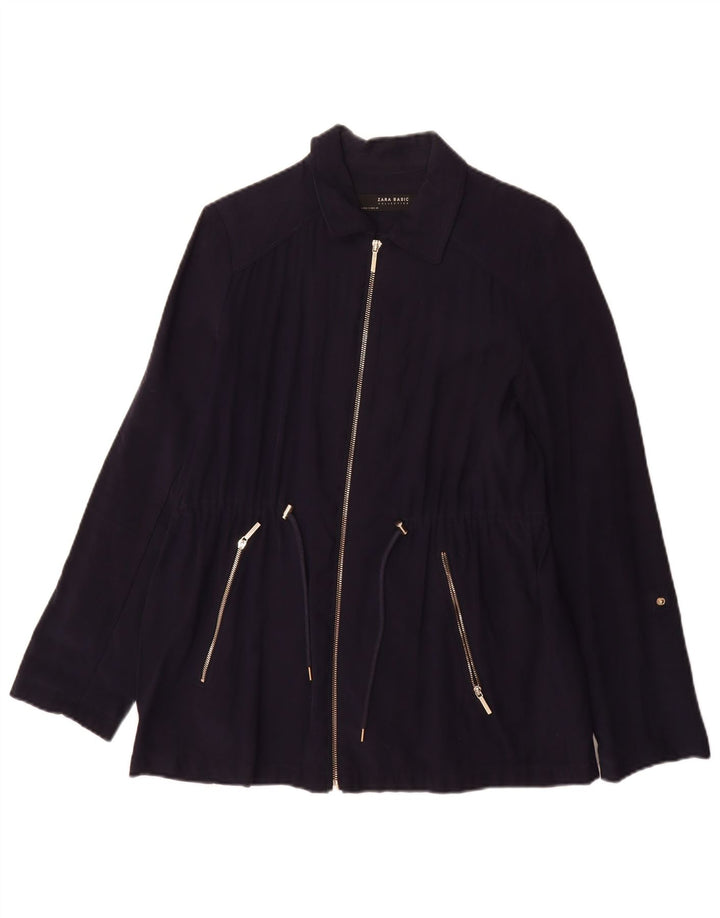 Zara Womens Bomber Jacket UK 10 Small Bleu Marine Viscose
