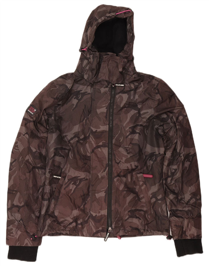 veste coupe-vent à capuche femme vintage UK 10 Petit camouflage gris