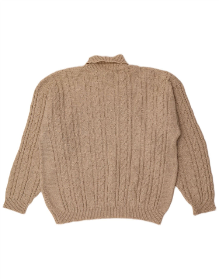 vintage Mens Roll Neck Jumper Pull Moyen Beige Géométrique
