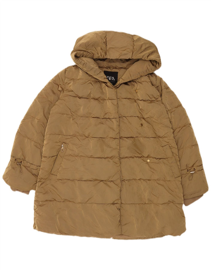 Zara Veste matelassée surdimensionnée à capuche pour femme UK 14 Medium Kaki Polyamide