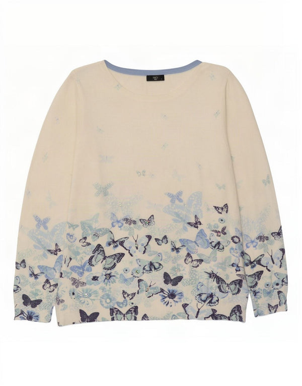 M&Co Femme Petite Col Bateau Pull UK 16 Grand Papillon Blanc
