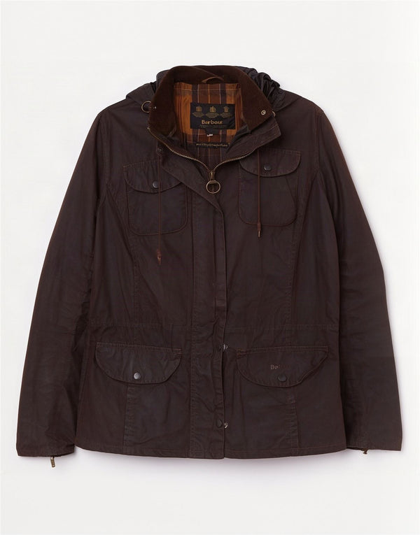 Barbour Veste à capuche en coton ciré pour femme UK 14 Large Marron