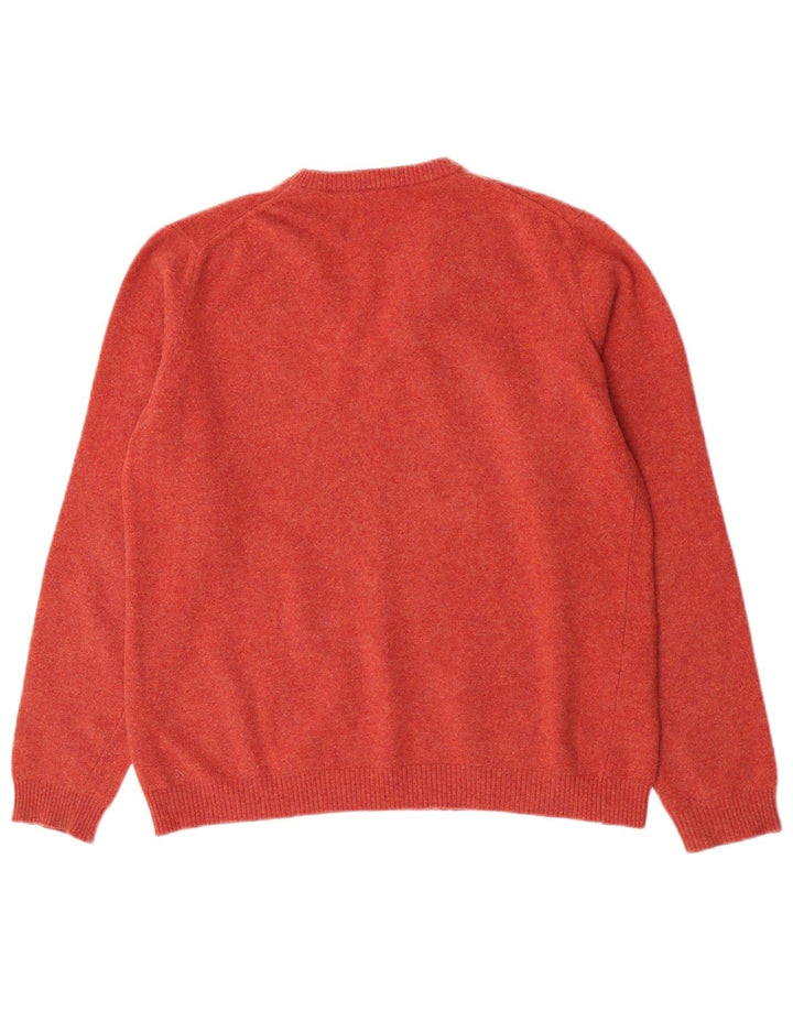 vintage Femme V-Col Jumper Pull UK 12 Laine Mérinos Rose Moyen