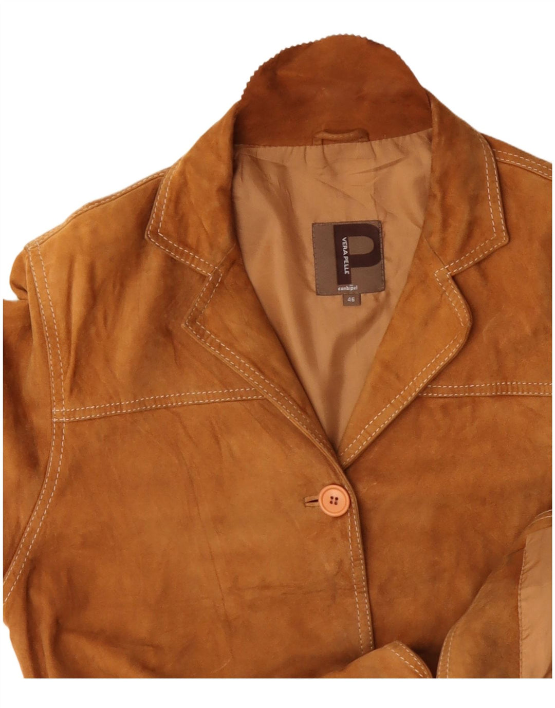 Conbipel Veste Blazer En Daim À 3 Boutons Femme IT 46 Grand Cuir Beige