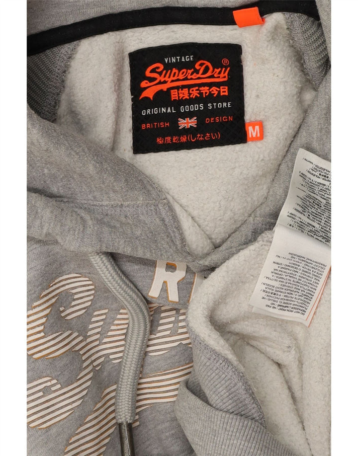 SUPERDRY Pull à Capuche Graphique Homme Gris Moyen Rayé Coton