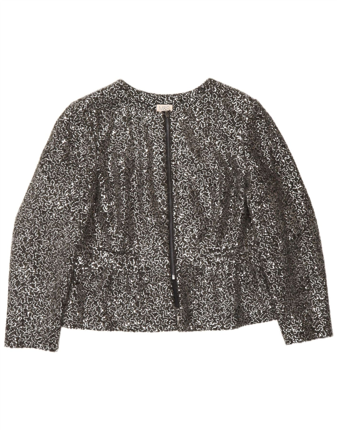 Marks & Spencer Veste blazer à sequins avec fermeture éclair pour femme UK 14 Argenté moyen