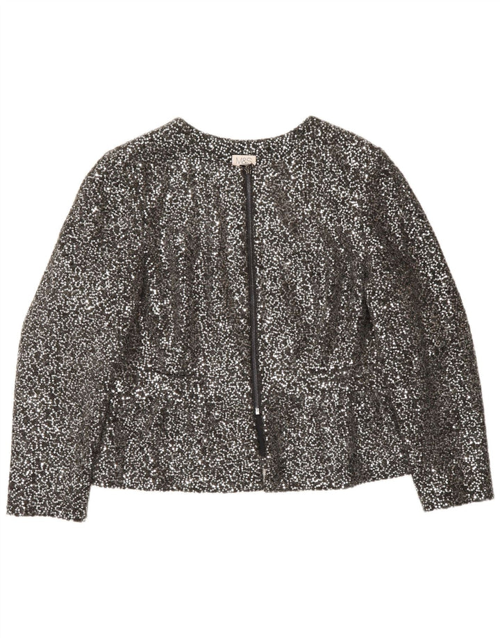 Marks & Spencer Veste blazer à sequins avec fermeture éclair pour femme UK 14 Argenté moyen