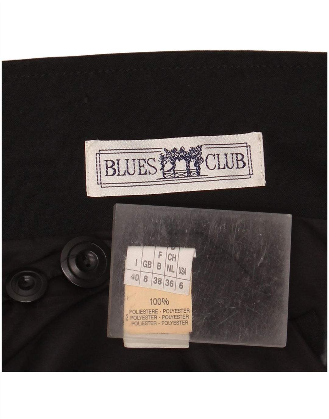 BLUES CLUB Veste Blazer 3 Boutons Femme UK 8 Petit Noir Polyester