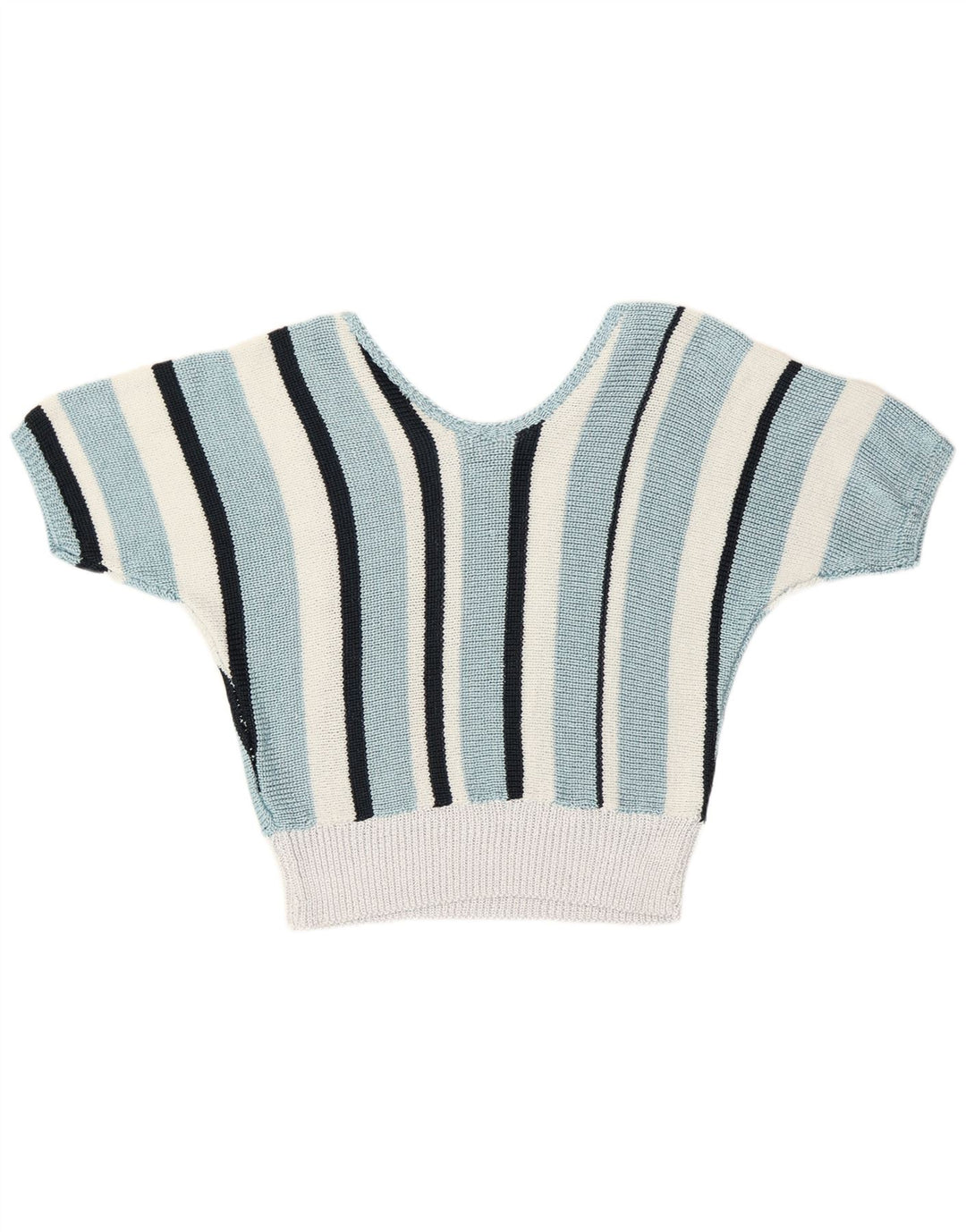 vintage Femme V-Col Jumper Pull UK 12 Moyen Bleu Rayé Rétro