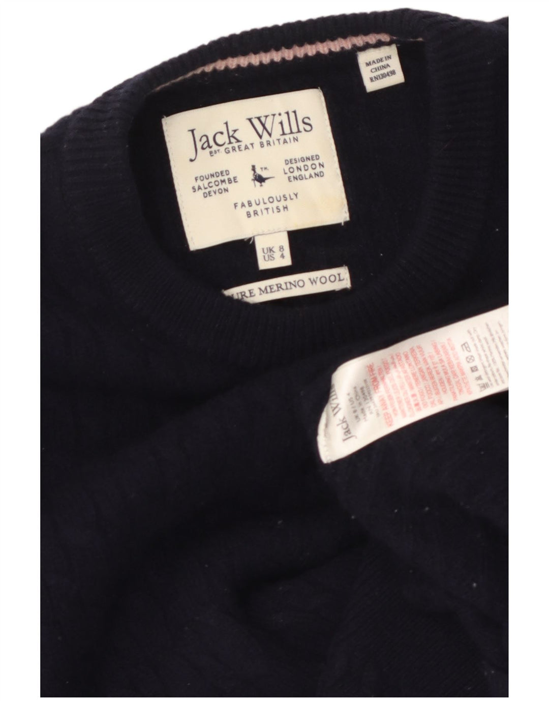 JACK WILLS Pull à col rond pour femme UK 8 Small Bleu marine