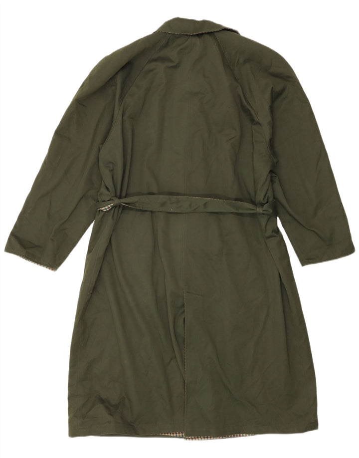 vintage Femmes Réversible Trench Coat IT 46 Grand Vert Check Polyester