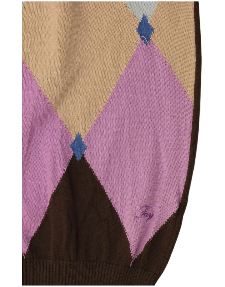 Fay Pull col V pour homme, grand, marron, argyle/diamant