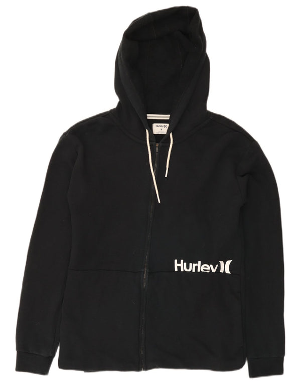 Hurley Pull à capuche zippé graphique pour femme UK 12 Coton noir moyen