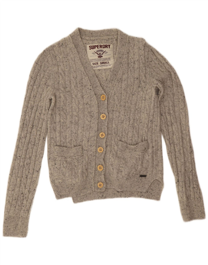 Superdry Pull cardigan surdimensionné pour femme UK 10 Petite laine mouchetée grise