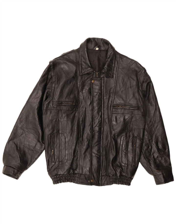 VINTAGE Veste en cuir homme UK 40 Grand cuir noir