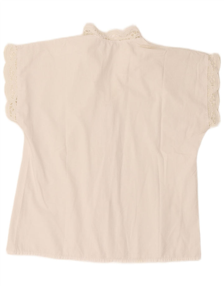 vintage Femme Chemise À Manches Courtes Blouse EU 38 Blanc Moyen