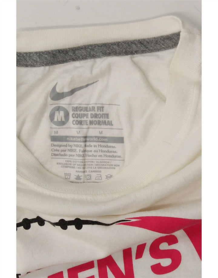 NIKE T-shirt graphique pour femme UK 14 en coton blanc moyen