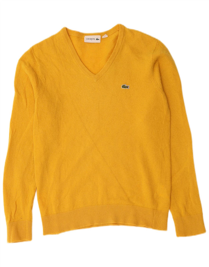 Lacoste Pull col V pour homme Taille 3 Petite laine vierge jaune