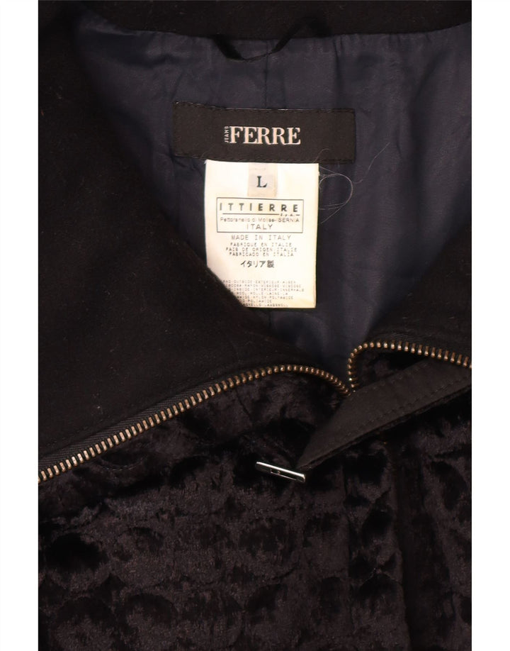 FERRE Veste en velours pour femme UK 14 Large Black Wool Classic