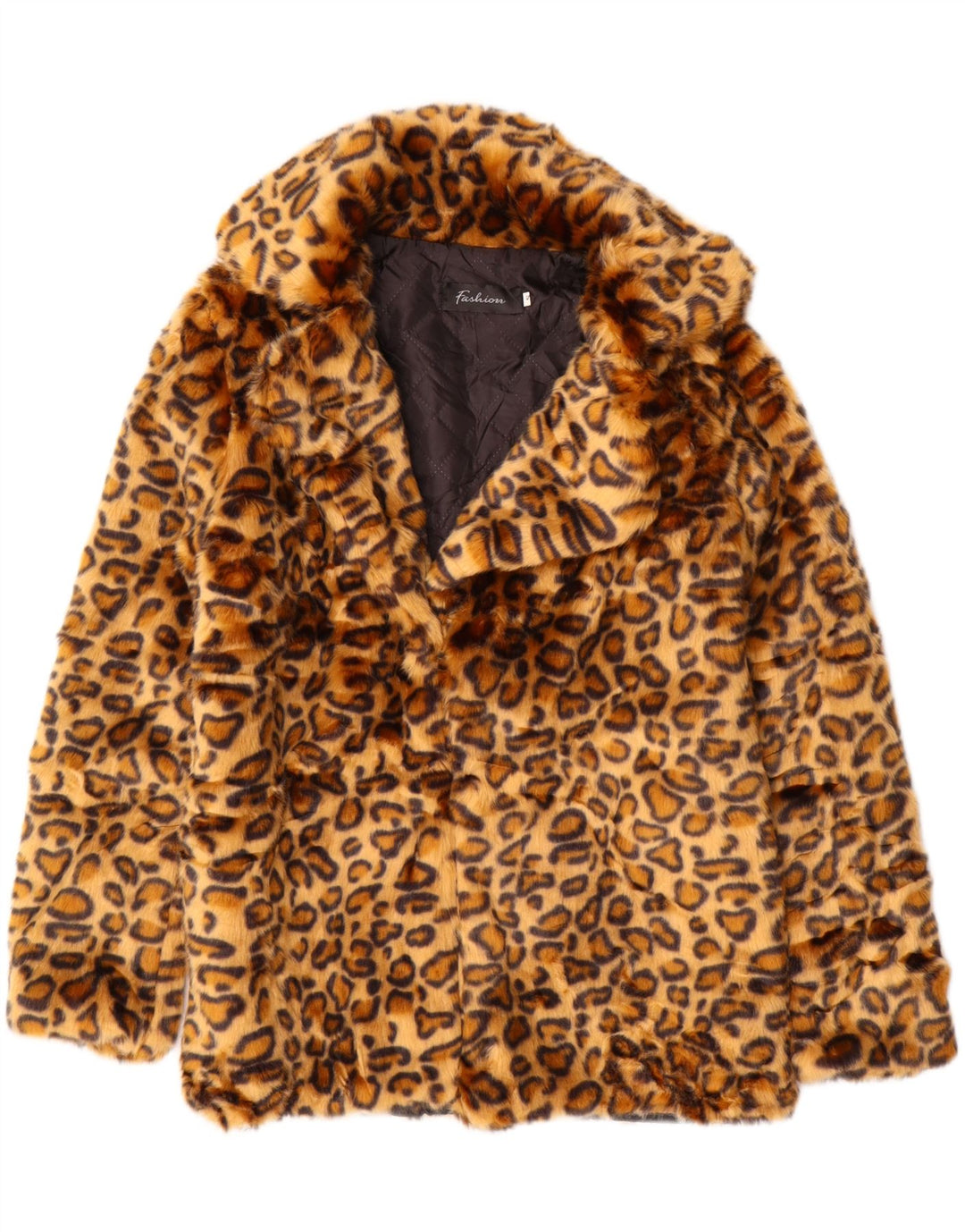 VINTAGE Femme Fausse Fourrure Veste UK 10 Petit Marron Animal Imprimé Polyester