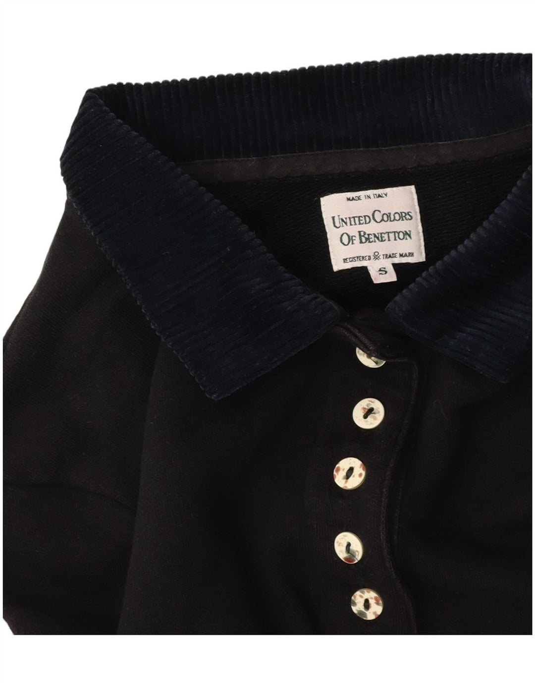 BENETTON Polo court graphique surdimensionné pour femme UK 10 Small Noir