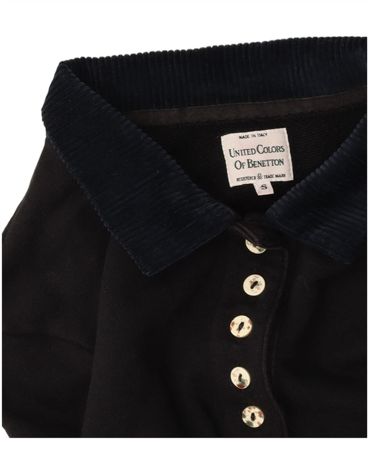 BENETTON Polo court graphique surdimensionné pour femme UK 10 Small Noir