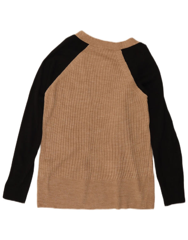 MARKS & SPENCER Pull Cardigan Ouvert pour Femme UK 6 XS Beige Colorblock