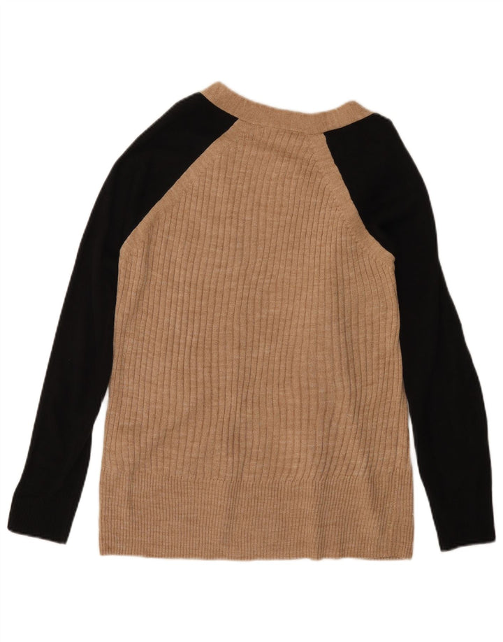 MARKS & SPENCER Pull Cardigan Ouvert pour Femme UK 6 XS Beige Colorblock