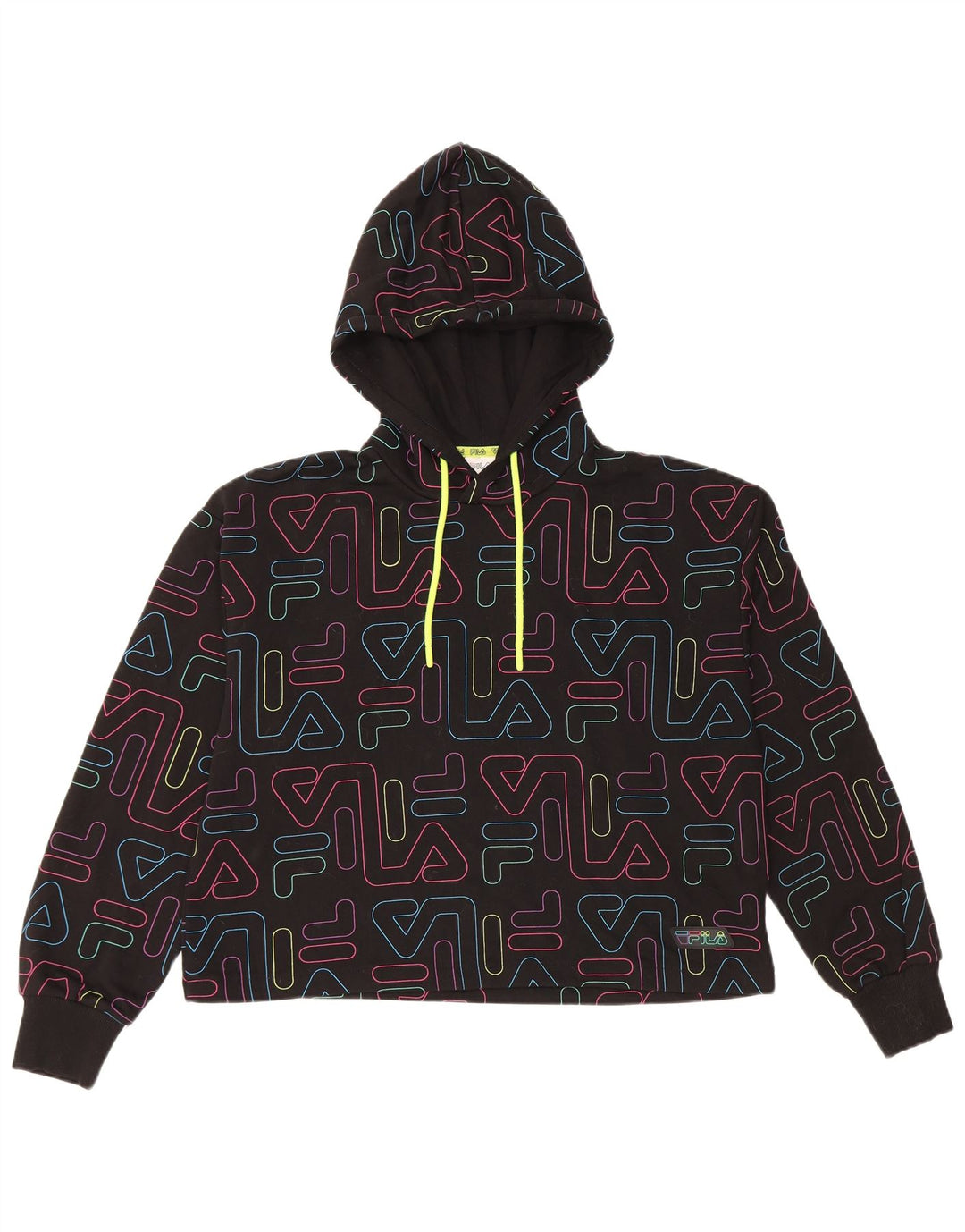 FILA Pull à capuche court graphique pour femme UK 14 Coton noir moyen