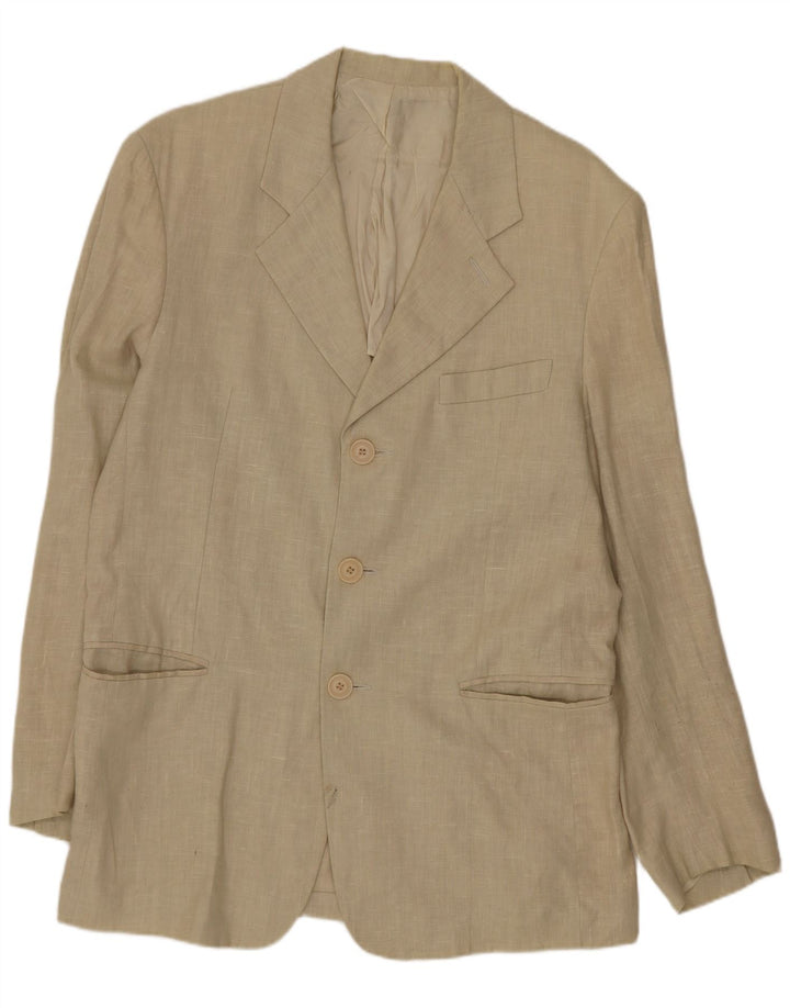 vintage Homme 3 Bouton Blazer Veste UK 38 Lin Beige Moyen
