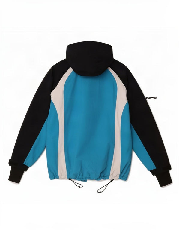 veste de ski à capuche femme vintage UK 14 Nylon bleu colorblock moyen