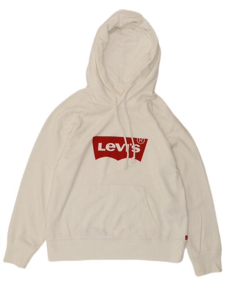 LEVI'S Pull à capuche surdimensionné graphique pour femme UK 10 Petit coton blanc