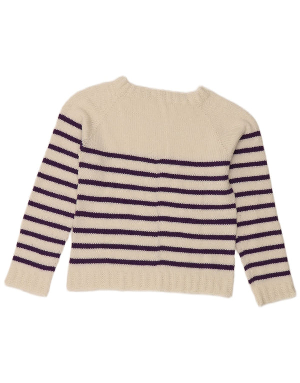 vintage Womens Boat Neck Jumper Pull UK 12 Moyen Blanc Rayé