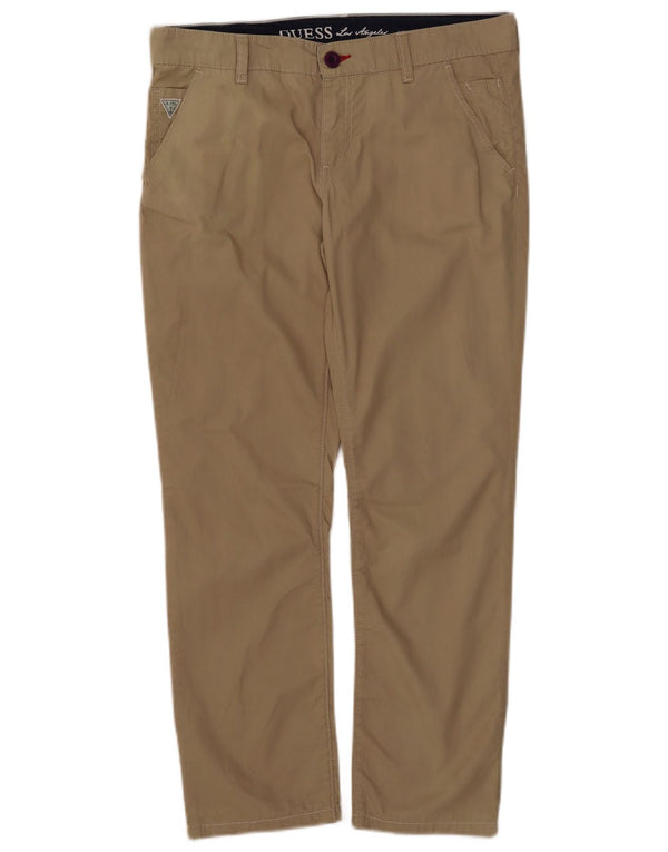 Guess Pantalon Chino Droit Femme UK 16 Large W32 L26 Coton Beige
